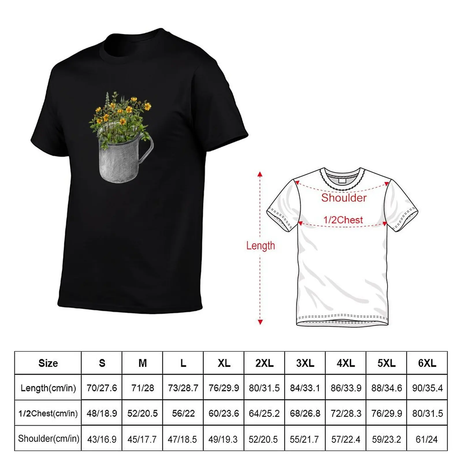 Mug with mint and hypericum flowers T-Shirt Man t-shirt hippie clothes plus size men clothing