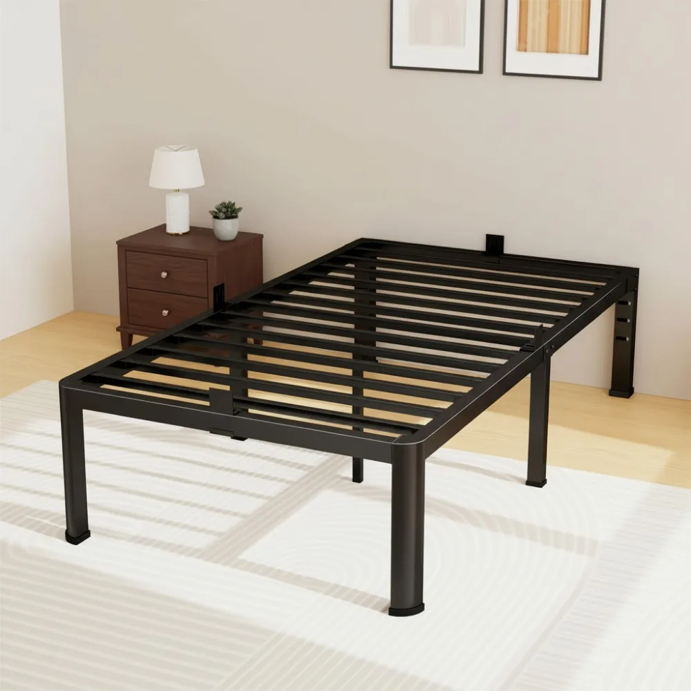 

14-дюймовый каркас кровати с двумя металлическими платформами и опорой 3500 фунтов, безшумный, легкая сборка, черный