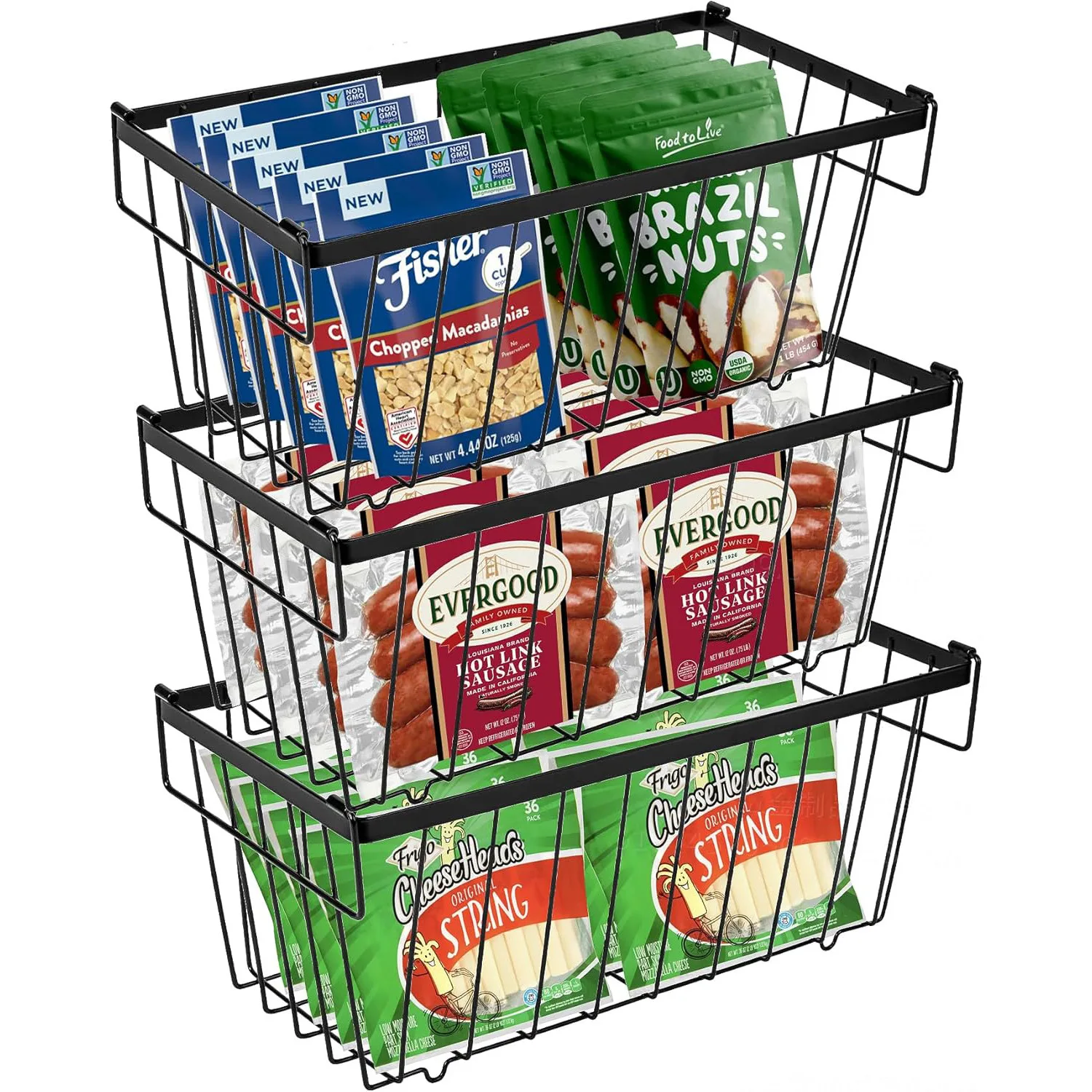 2-8PCS Iron Freezer Storage Baskets with Handles Kitchen Refrigerator Organization Baskets for Home Use