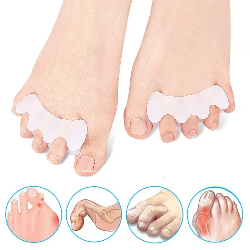 

2Pcs=1Pair Hard Silicone Toe Finger Separator 3 Hole Hallux Valgus Orthopedic Spacers Overlapping Hammer Foot Corrector