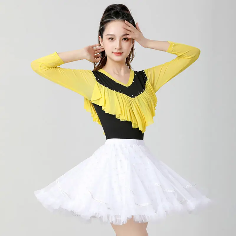 

Women's Square Dance Costume Suit Adult Female Three-Step Fashion Ruffle Diamond Dance Clothes