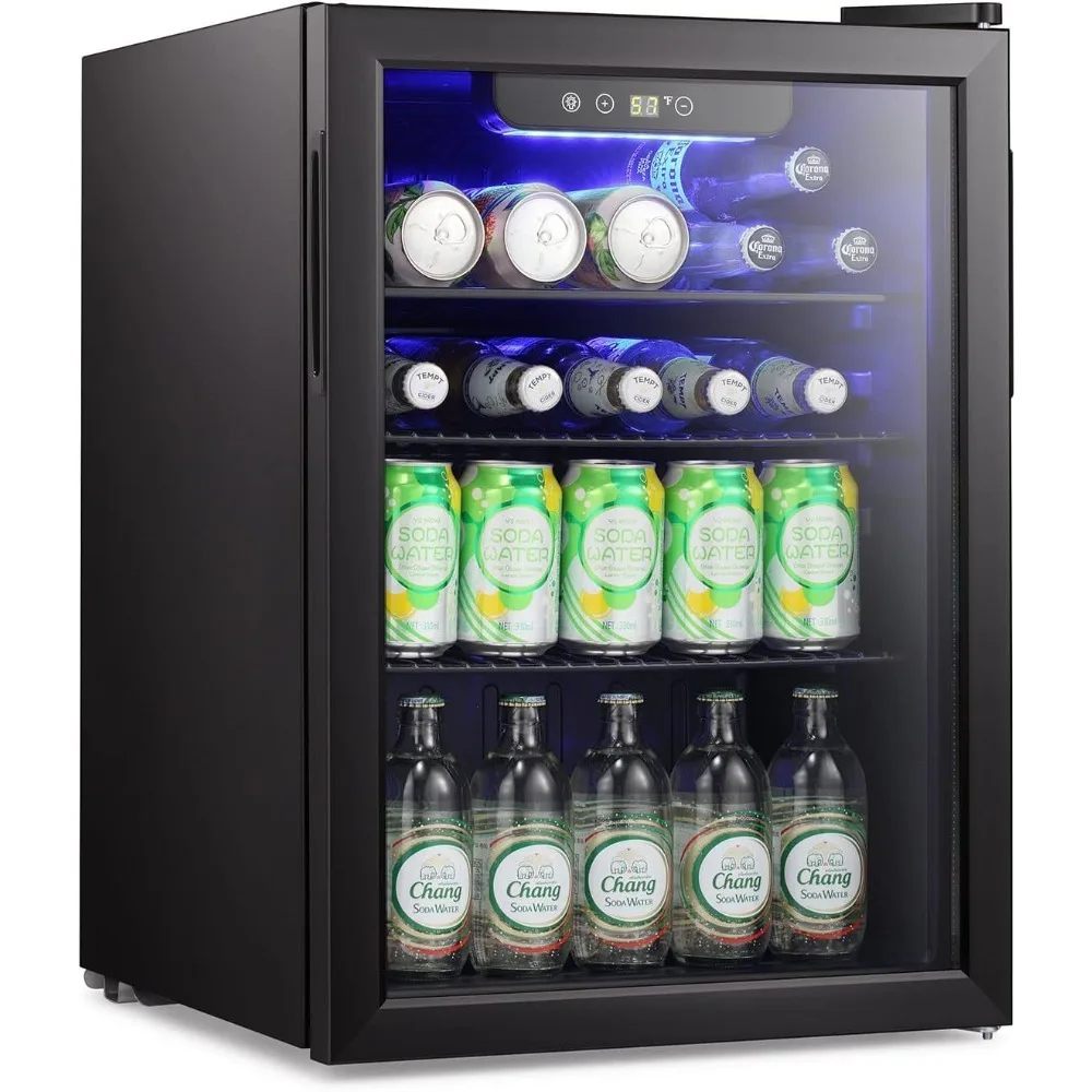 Mini Fridge-95 Can Beverage Refrigerator Wine Cooler Clear Front Glass Door Small Drink Touch Screen