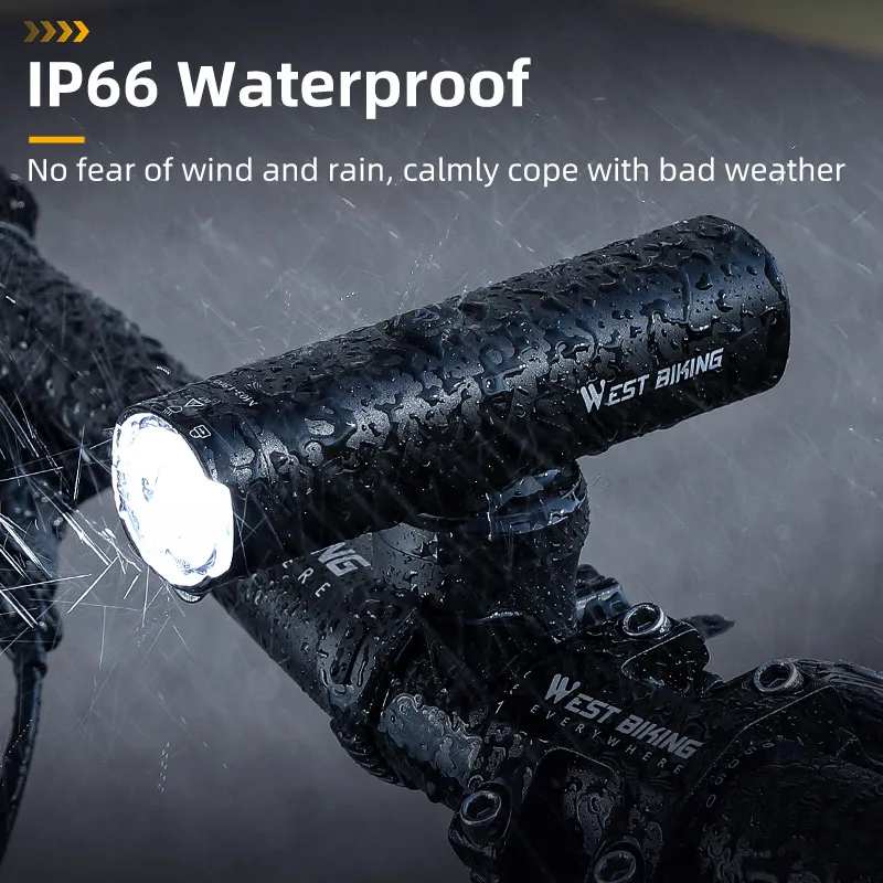 WEST BIKING Bicycle Headlight 600/1200/1500 Lumen IP66 Waterproof Bike Light Type-C Charging LED Flashlight Cycling Front Light