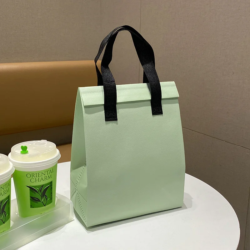StoBag 10pcs Color Non-woven Insulation Tote Bag Fabric for Bread Food Drink Package Keep Warm Delivery Reusable Pouch Portable
