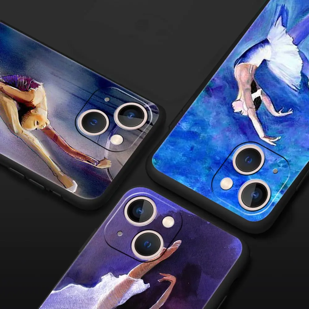 Gymnastics water color Luxury Phone Case For Apple iPhone 16 11 15 14 Pro MAX 12 13 7 8 Plus X XR XS SE Silicone Black Cover