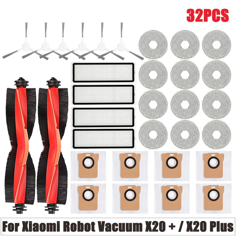 For Xiaomi Robot Vacuum X20 + / X20 Plus Parts Main Side Brush Hepa Filter Mop Cloth Dust Bag Replacement Accessories