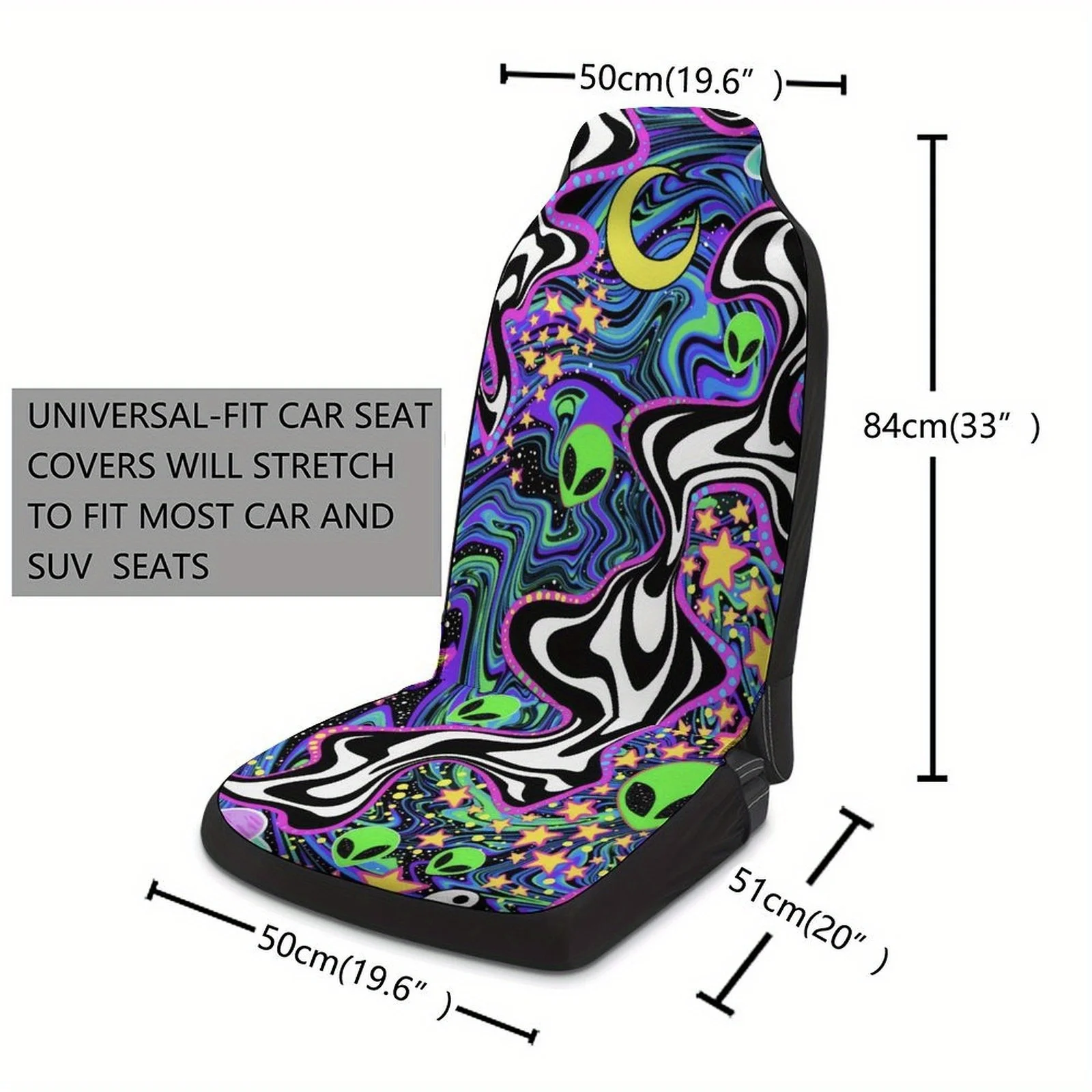 2pcs Of Breathable And Non-Slip Car Front Covers With An Abstract Psychedelic Alien Design.