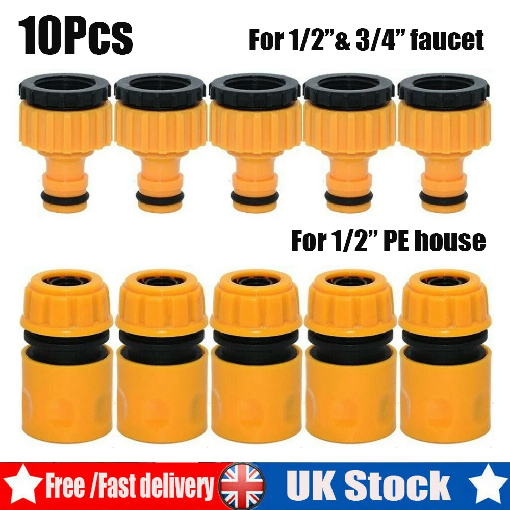 

10PC 1/2" 3/4" Garden Hose Adapter With 16mm Quick Connector Stop Coupler Joints Water Irrigation Tube Connect Repair Extender