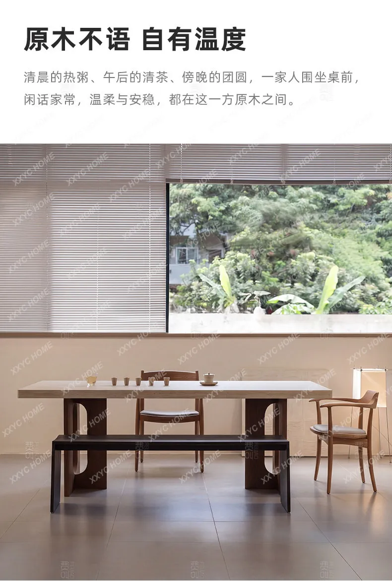 Solid wood dining table medieval cave stone hanging Deli Feng rock slab dining table rectangular household dining table