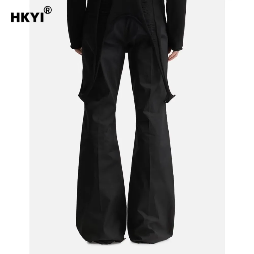 HKYI men's zipper flared floor length pants, loose stacking casual pants, work pants