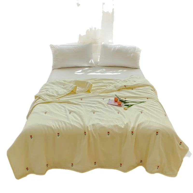

Embroidered Washed Cotton Lightweight Summer Comforter Machine Washable Single/Double Size Dorm Bedding Spring/Summer AC