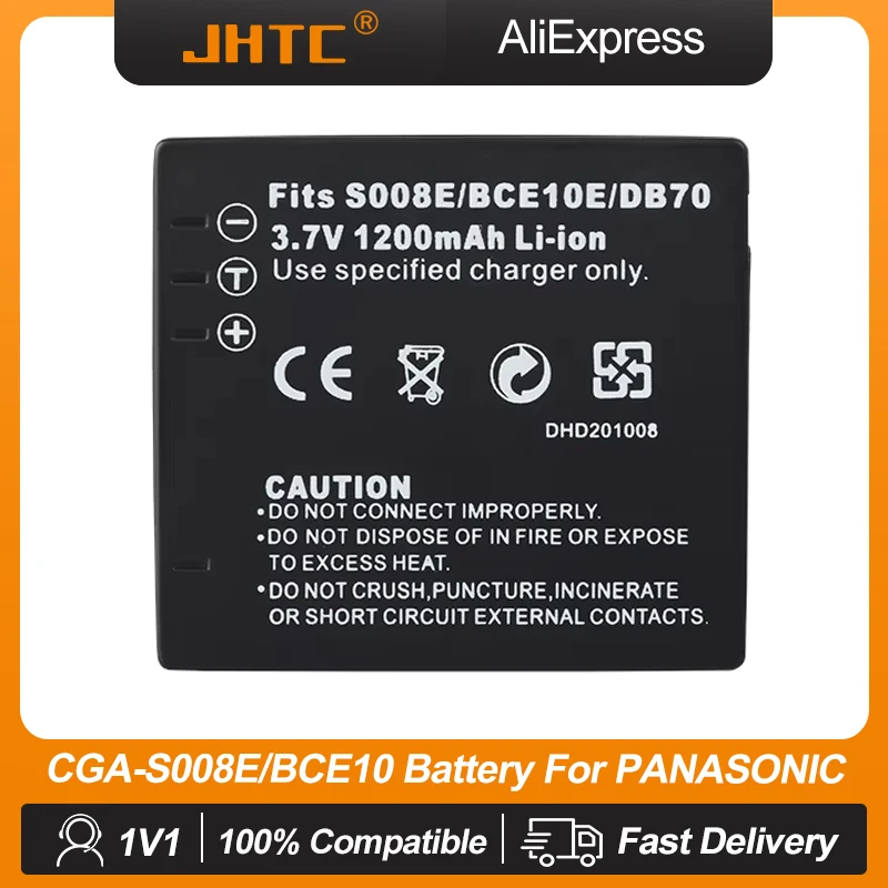 JHTC 1200mAh DMW-BCE10 배터리 CGA-S008E 파나소닉 DMC-FS3 FS5 FS20 FX30 FX33 FX35 FX36 FX37 DB70 카메라 배터리