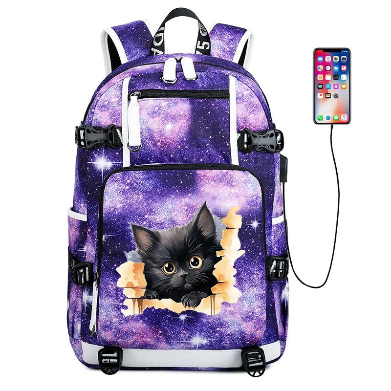 3D 크레이지 캣 만화 학생 백팩 USB 스쿨백 15.6인치 노트북 백팩 남녀 공용 책가방 신학기 가방 선물