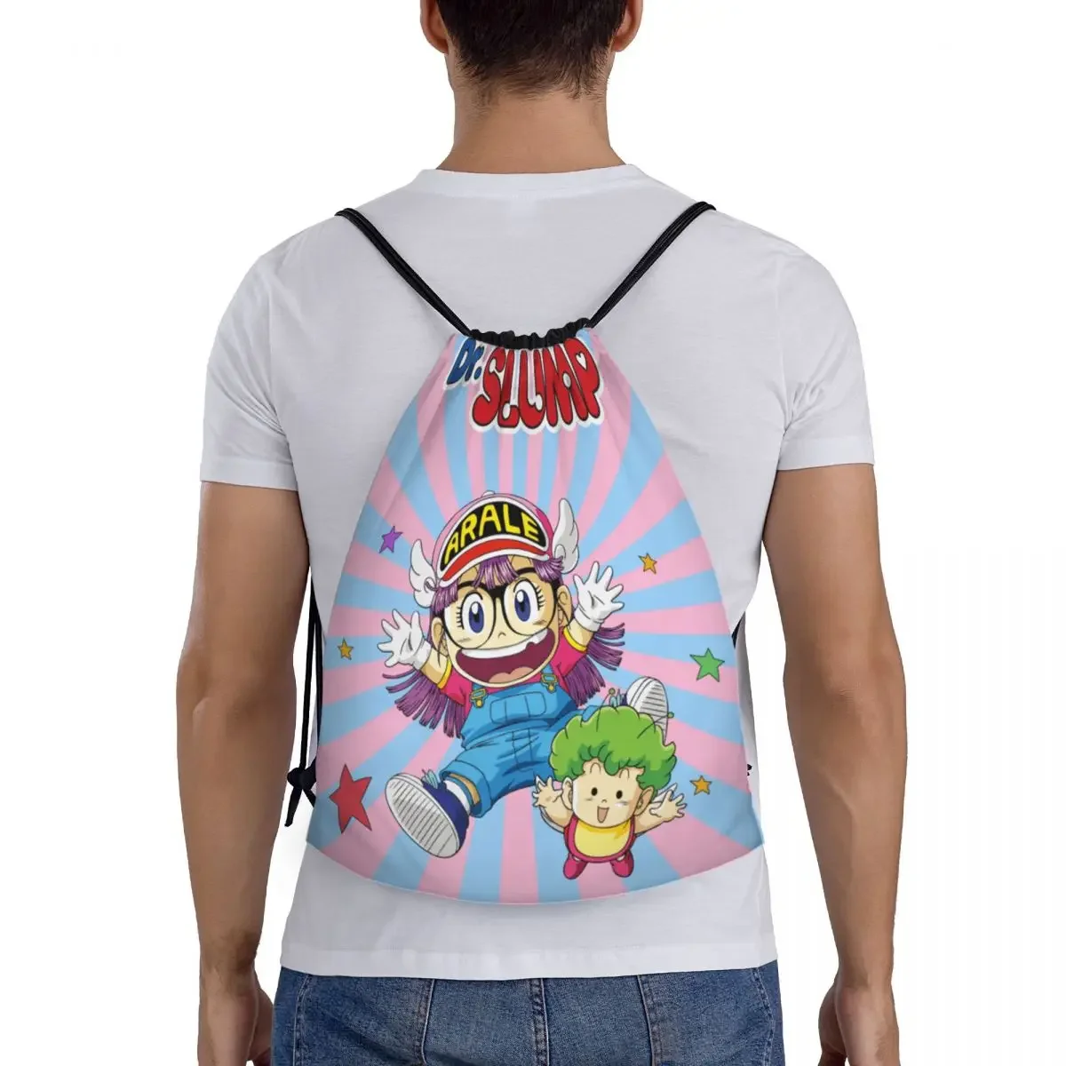 Custom Dr. Slump Anime Manga Drawstring Backpack, Sports Gym Bag para homens e mulheres, Arale Norimaki e Gatchan Training Sackpack