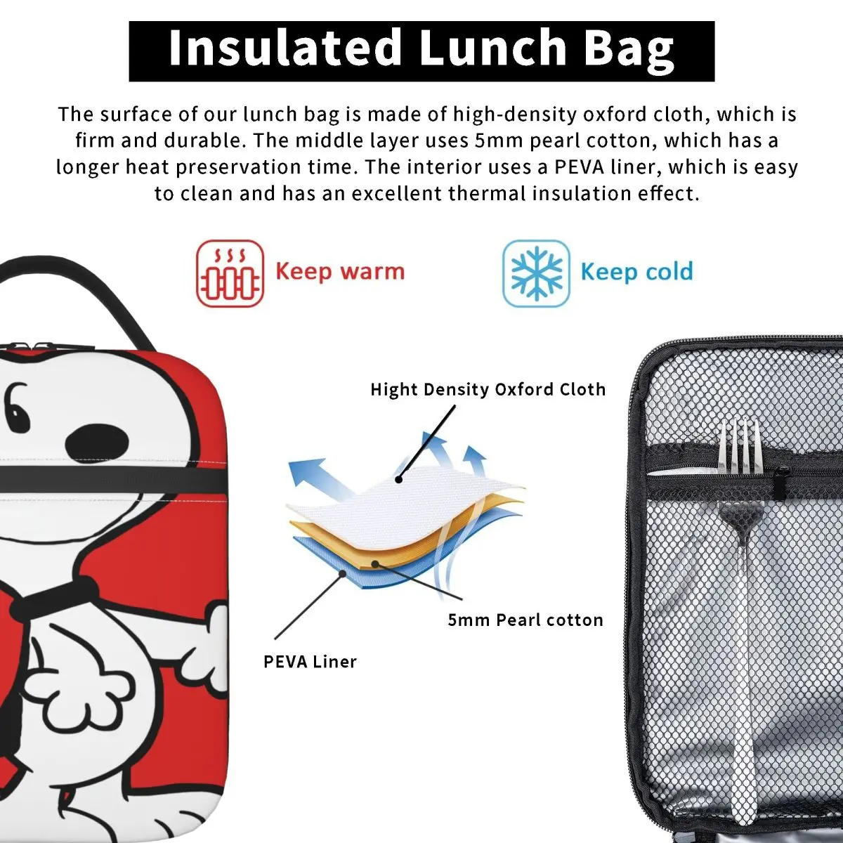 For Travel Snoopy Peanuts Leakproof Insulated Casual Peanuts Snoopy Insulated Case For Women Kid Lunch Food Box