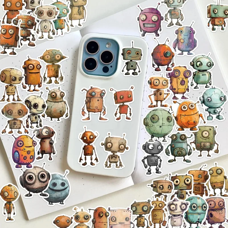 50 stücke niedlichen wunderlichen Roboter Cartoon Aufkleber Gepäck Wasser Tasse Briefpapier Handy Roller Laptop Kühlschrank Dekoration