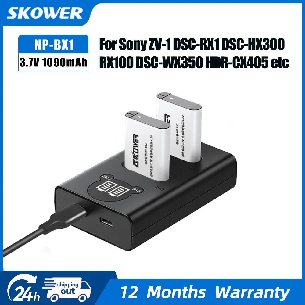 SKOWER NP-BX1 Akku NPBX1 für Sony Kamera FDR-X3000R ZV-1F DSC-RX100 M7 M6 HX400 HX60 WX350 AS300V HDR-AS300R M3 M2 Ladegerät