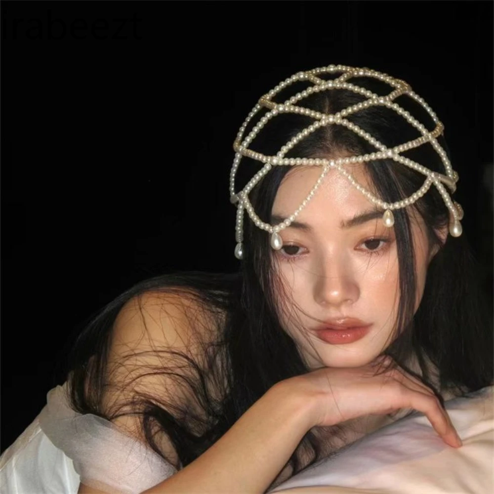 

Personalized Handmade Pearl Woven Wedding Dress Pearl Drop Handmade Beaded Hat Mainland China Bonnets for Women