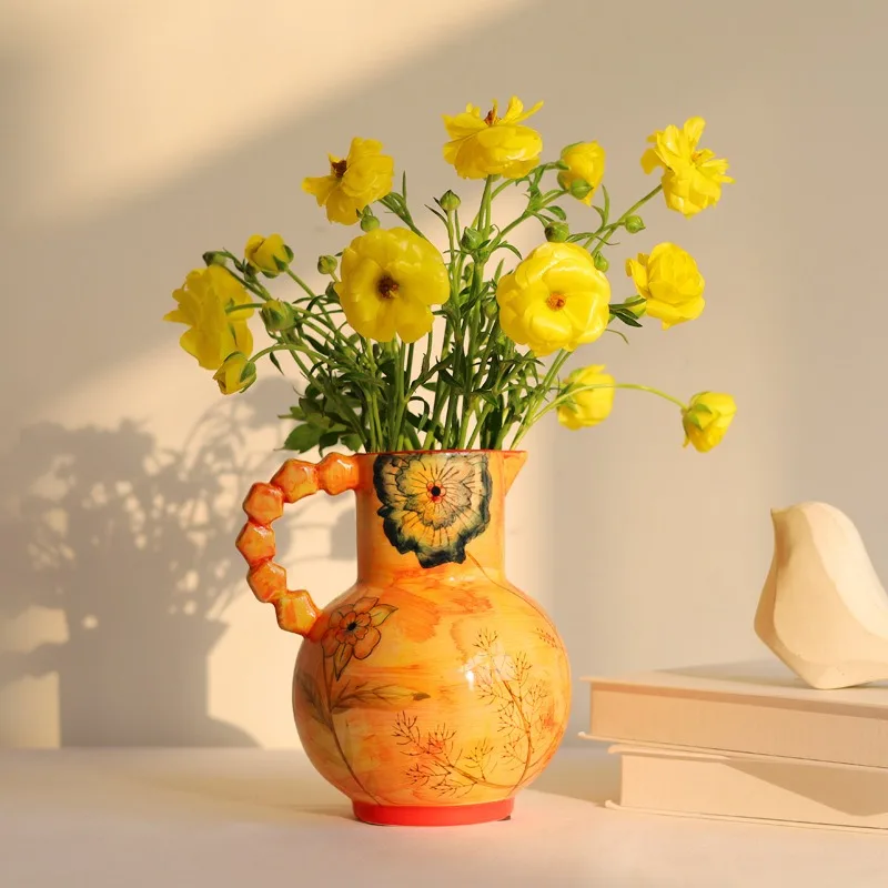 

Rural Style Ceramic Vase Hand-painted Flower And Bird Art Vase, Modern Light Luxury Flower Vase,Home Decoration Accessories