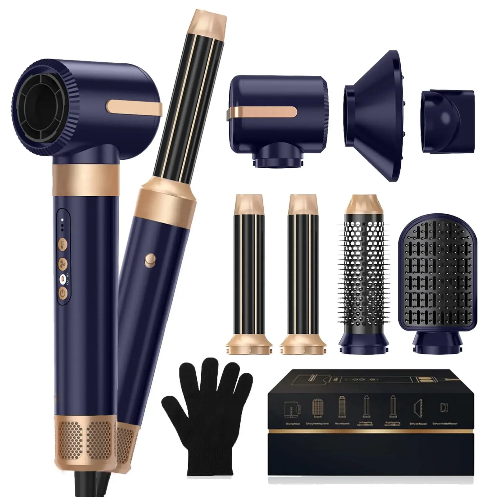 

7 In 1 Hair Dryer Brush Brushless High Speed Hair Dryer with Diffuser Ionic Blow Dryer Hot Air Styling Comb Auto Hair Curler