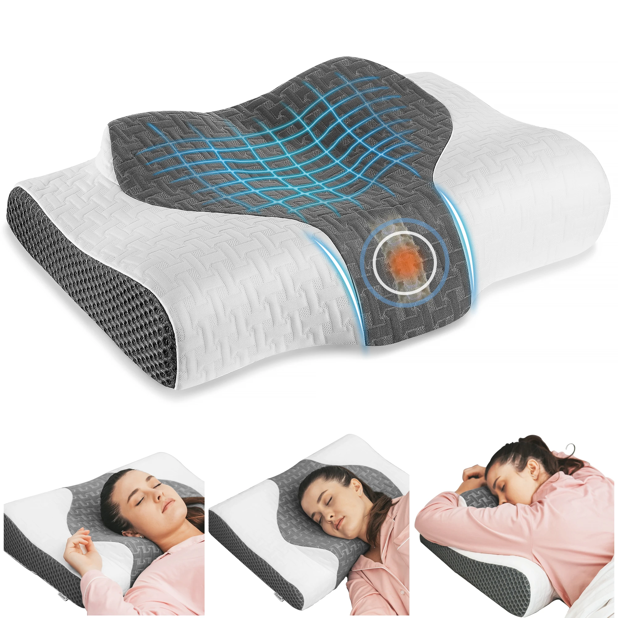 Elviros Adjustable Firmness Cervical Pillow, Ergonomic Orthopedic Neck Support Pillow For Side, Back And Stomach Sleepers