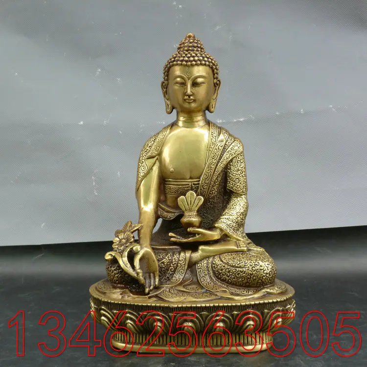 Pure copper Bhaisajyaguru Buddha decorations Three Buddha Buddha Sakyamuni 7-inch brass Tantric Buddha statue