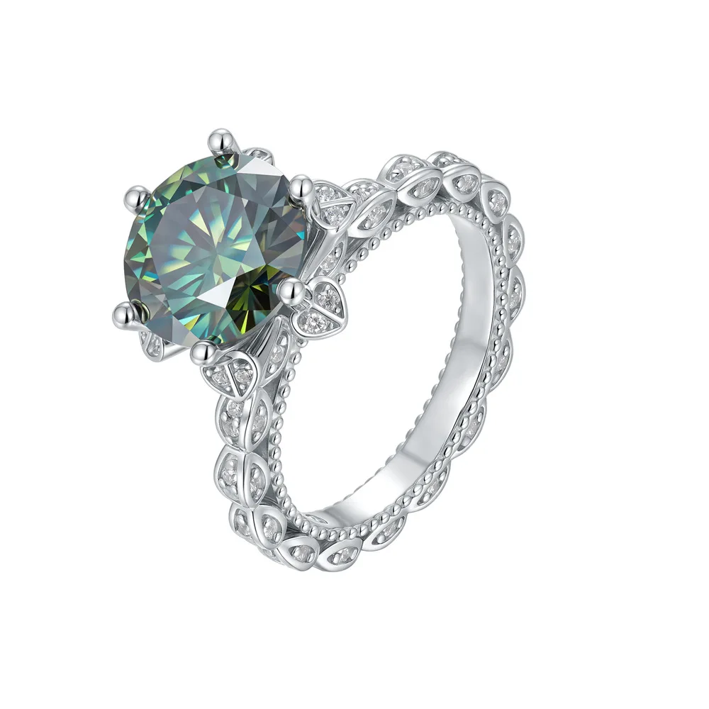 

Green Moissanite Ring for Women, 925 Silver Six Prong Vintage Ring, D Color VVS1 Lab Diamond Engagement Wedding Promise Ring