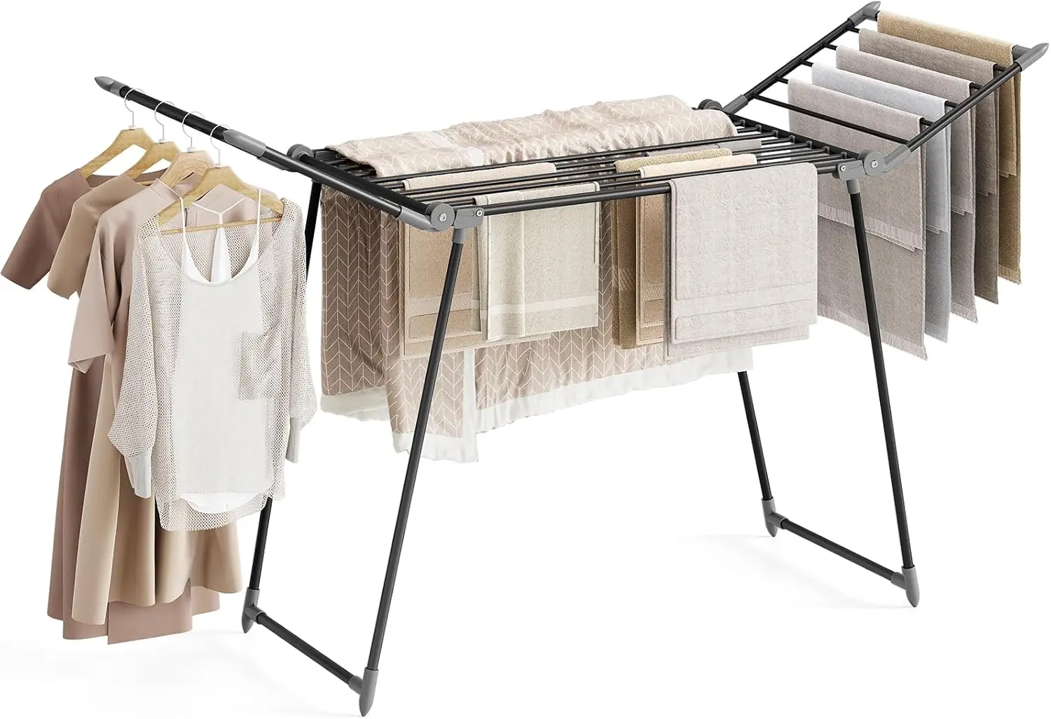 

Clothes Drying Rack Foldable, Large Drying Rack Clothing, Winged Laundry Rack Folding Indoor Outdoor, Metal Clothes Aire