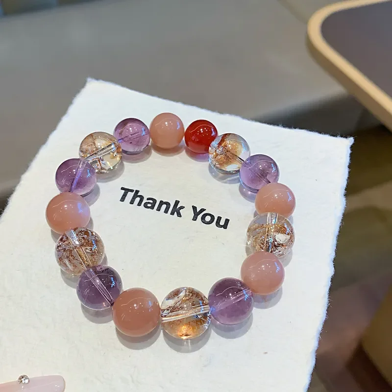 Gold foil popping Duobao bracelet, natural amethyst gold foil popping bracelet original design, natural crystal bracelet.