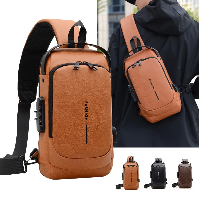Retro minimalist men's chest bag with password lock,stylish crossbody bag, high aesthetic fashion shoulder bag,cycling chest bag
