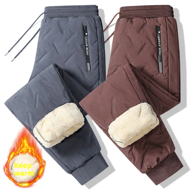 

European Size Ultrasonic Cotton Pants Lamb Fleece Men Oversized Casual Loose Fit with Thick Fleece Warm Running Pants Home Pants