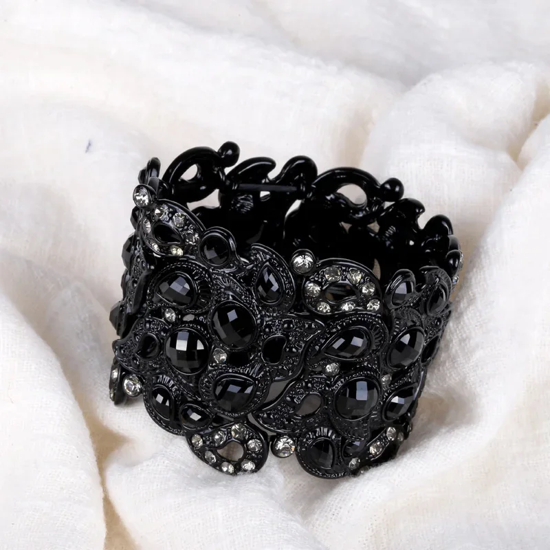 YACQ Stretch Bracelet Vintage Flower Crystal Women Fashion Jewelry Gifts B10 Wholesale Dropshipping Black Gold Silver Color