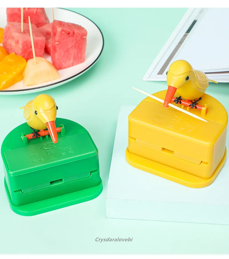 Little Bird Toothpick Box Desktop Decorations Automatic Press Type Picktooth Holder Kitchen Bar Supplies Toothpick Dispenser