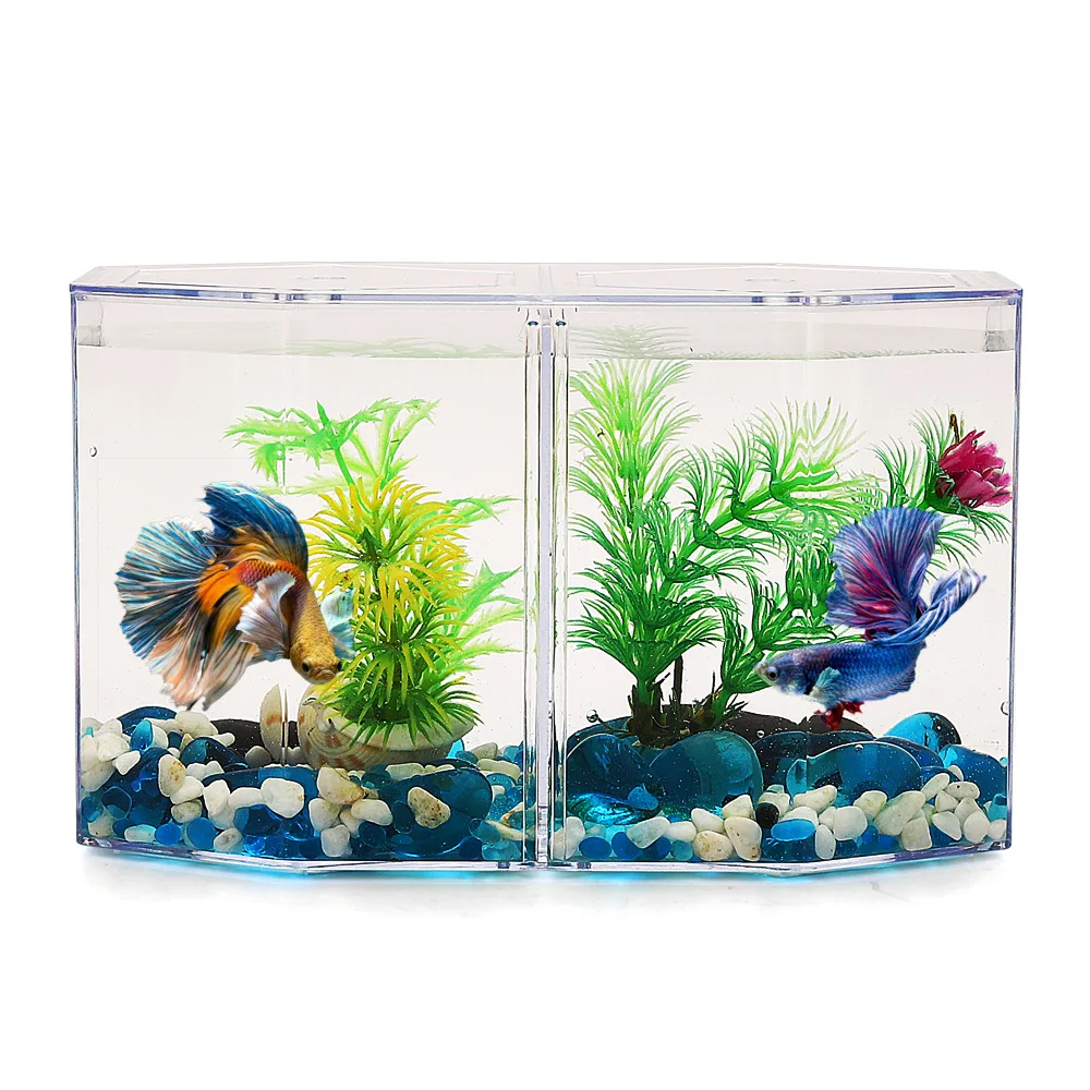 Acrylic Two Splits Guppy Fish Tank Aquarium Betta Fish Bowl Transparent Aquarium Hatchery Breeding Isolation Box