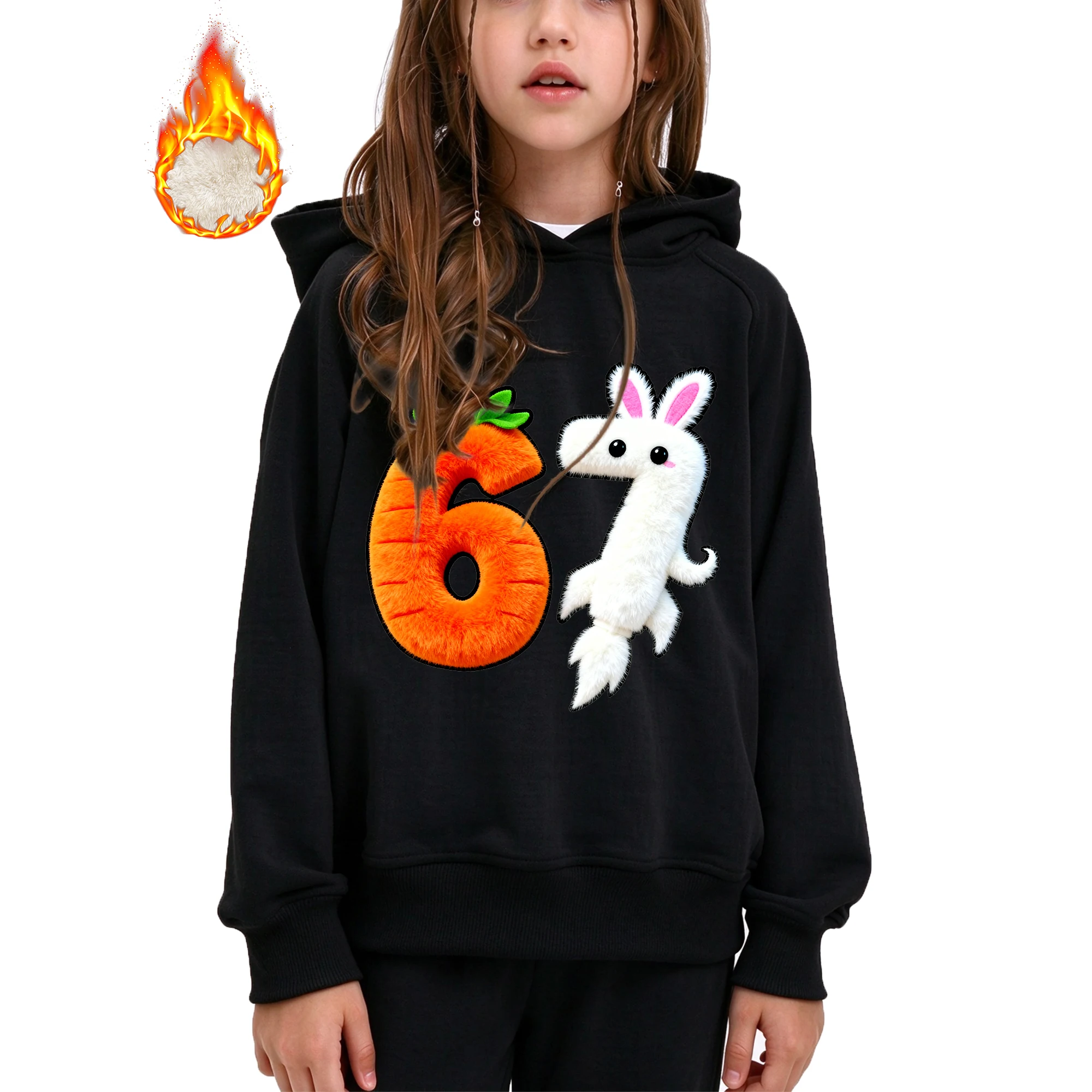 Girls Hoodie Kids Hooded Sweatshirt Cute 6 Carrot 7 Bunny Print Casual Soft Pullover For 3-14Y Girls Spring Autumn Daily Wear