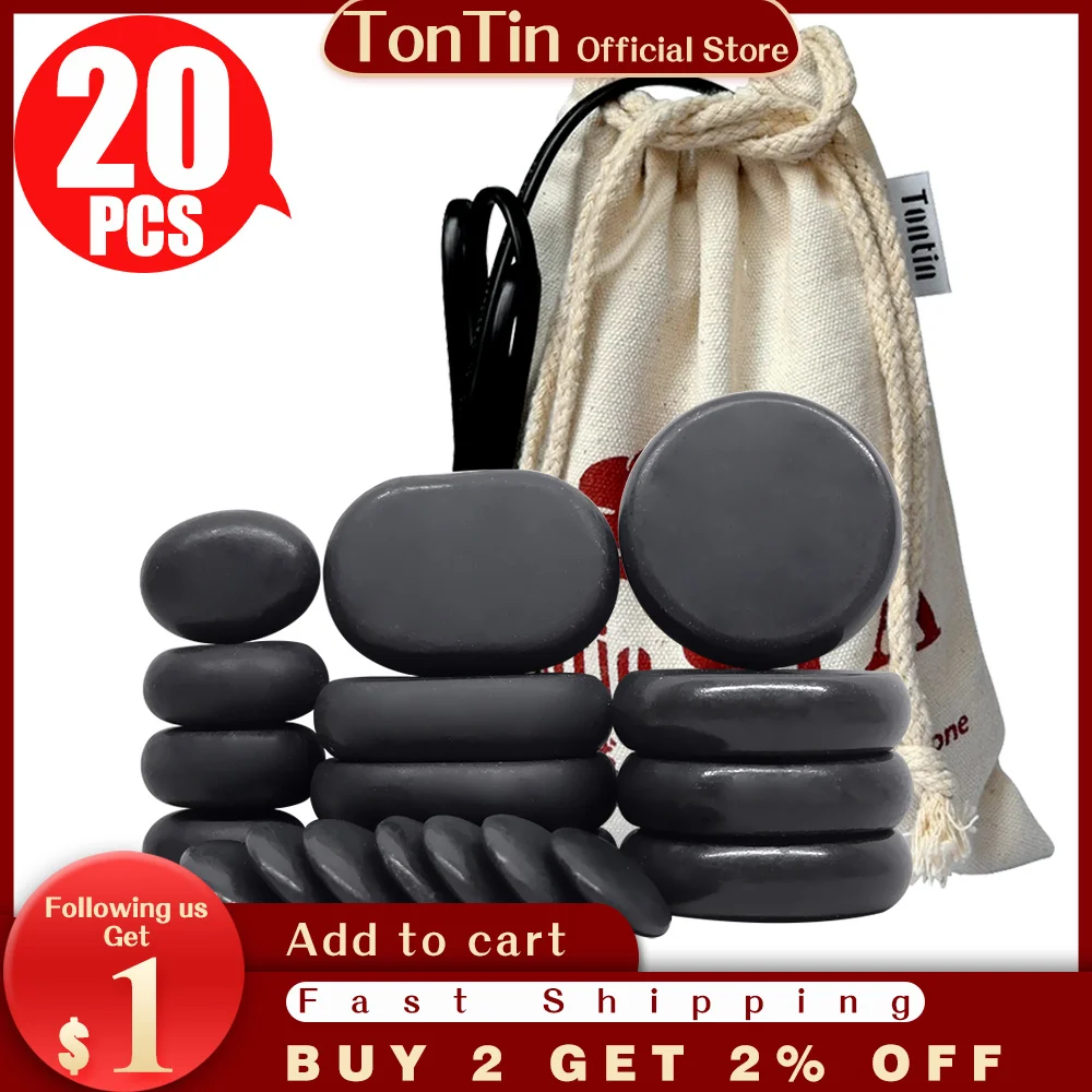 

Tontin 20pcs/set Hot Stone Massage Set Heater Box Relieve Stress Back Pain Health Care Lava Basalt round massage tool Stones