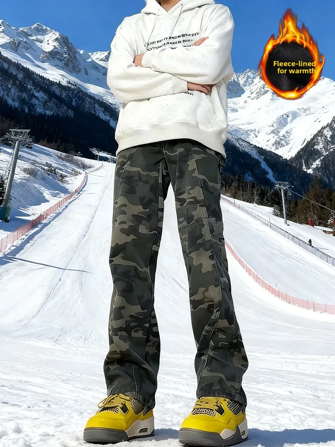 

Американские камуфляжные рабочие джинсы мужские зимние с флисовой подкладкой, прямые брюки с широкими штанинами, повседневные прямые джинсы Cleanfit