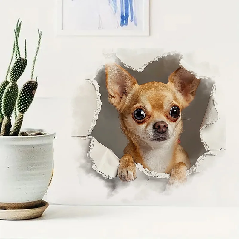 C1155# Cute Chihuahua Dog in the Wall Stickers, Bright Wall for Home, Cabinet, Door,Decoration, Vinyl Car Decals