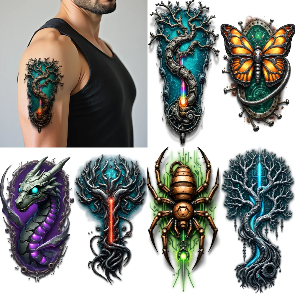

3pcs Temporary Tattoo Enchanted Tree Colorful Realism Phoenix Spider Realistic Temporary Tattoos Flaming Tree For Men