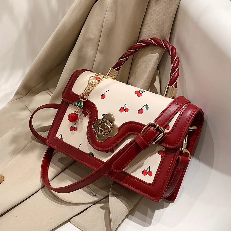 Exquisite Small Bags Women New Fashion Versatile Messenger Bag Sweet Cherry Square Chains Crossbody Bags Wallet  Purse