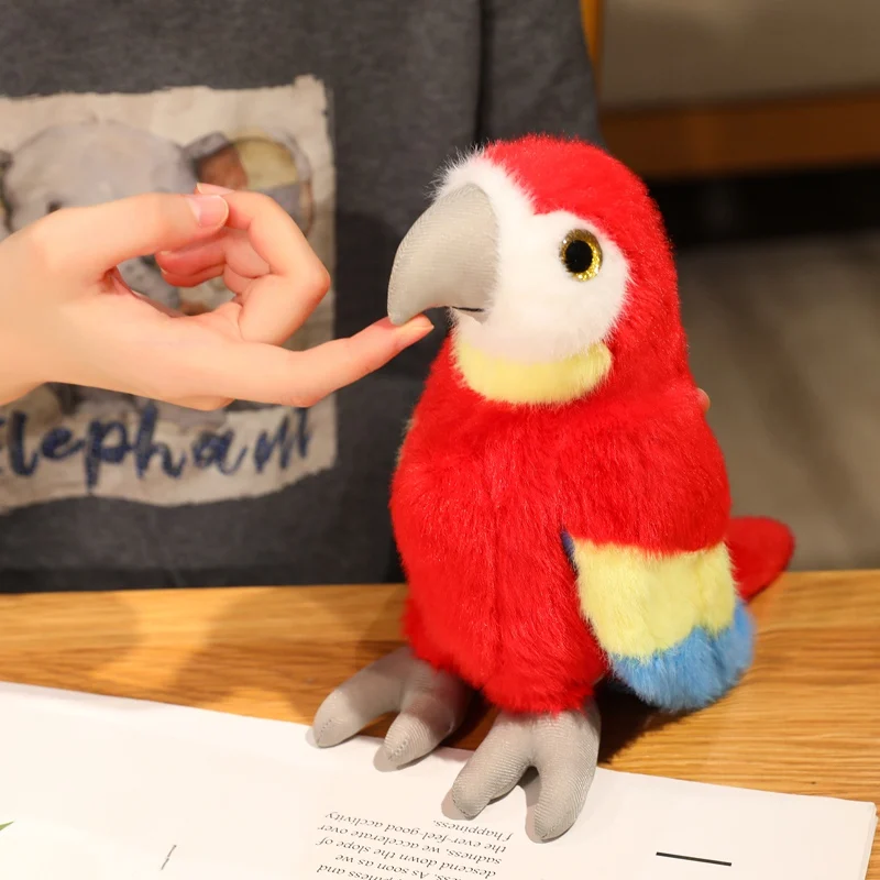 12/21cm Like Real Bird Doll Stuffed Soft Red Blue Parrot Standing Plushie Home Office Decoration Kids Gift
