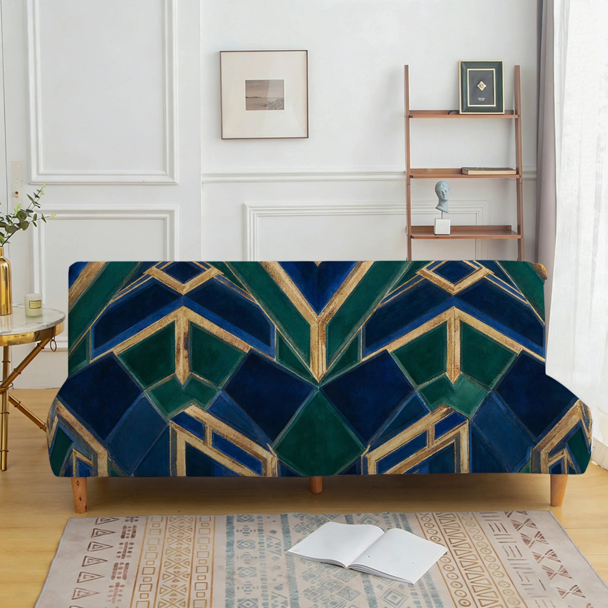 

Изумрудно-зеленое геометрическое покрывало для дивана, универсальный эластичный защитный чехол от пыли, можно стирать в машине.