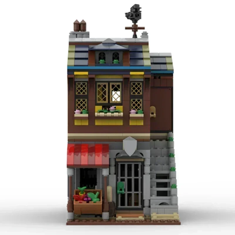 Bloques de construcción Moc modelo Street View, tecnología de casa del comerciante Medieval, bloques modulares, regalos, juguetes de Navidad, conjuntos DIY de montaje