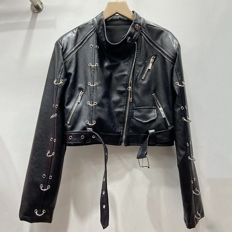 

Women's Jacket Vintage PU Leather Coat Fashion Tops Motorbike Short Jacket