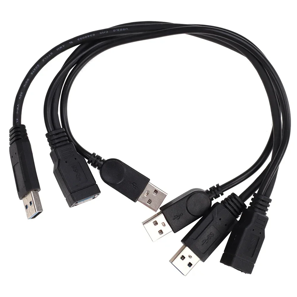 500pcs High Quality USB3.0 Female to Dual USB Male with Extra Power Data Y Extension Cord Cable for 2.5