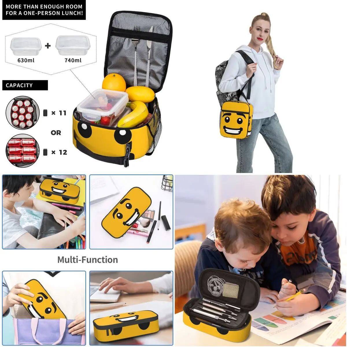 Brick Face - Guy Backpacks Boys Girls Bookbag Children School Bags Cartoon Kids Rucksack Lunch Bag Pen Bag Three-Piece Set