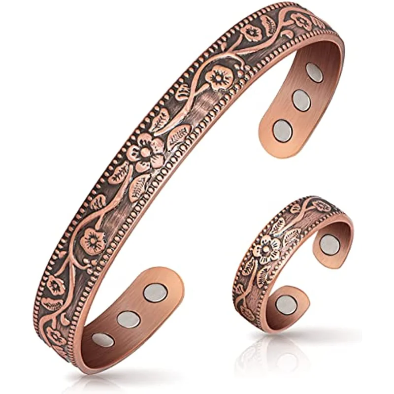 

2pcs Copper Bracelet Lymphatic Drainage Ring & Copper Bracelet for Women Magnetic Lymph Detox Ring and Magnetic Copper Bracelet
