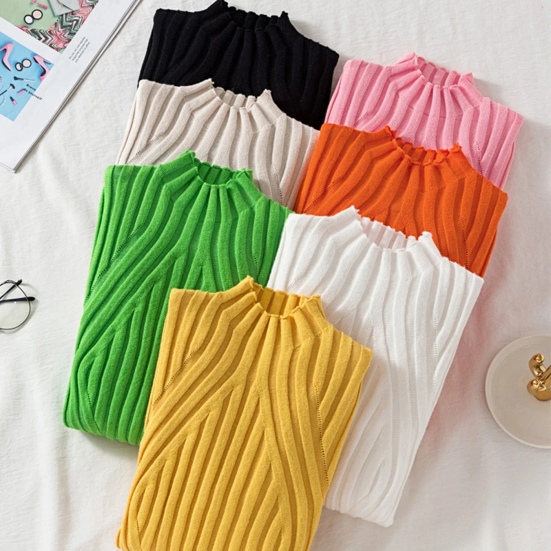 Sweter damski dziergany, pulower 2026, golf, sweter na jesień i zimę, gładki, dopasowany, szykowny, streetwear, długi rękaw, top Y2K