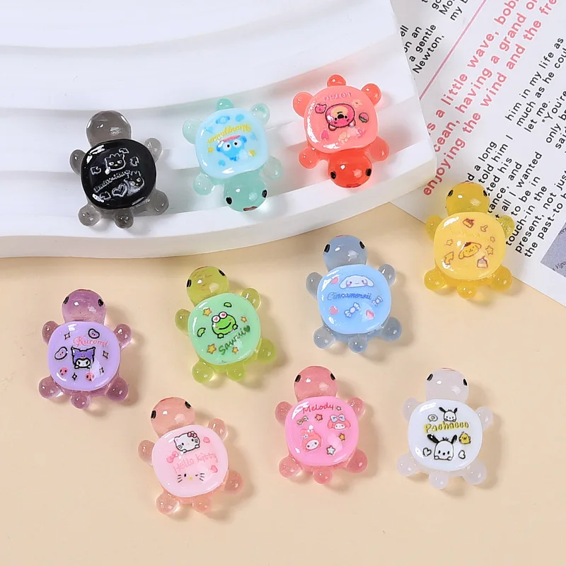 

100pcs Kawaii noctilucent Cartoon Tortoise Sanrio series Flatback Resin Scrapbook DIY Jewelry Children Gift Hairpin Accessories