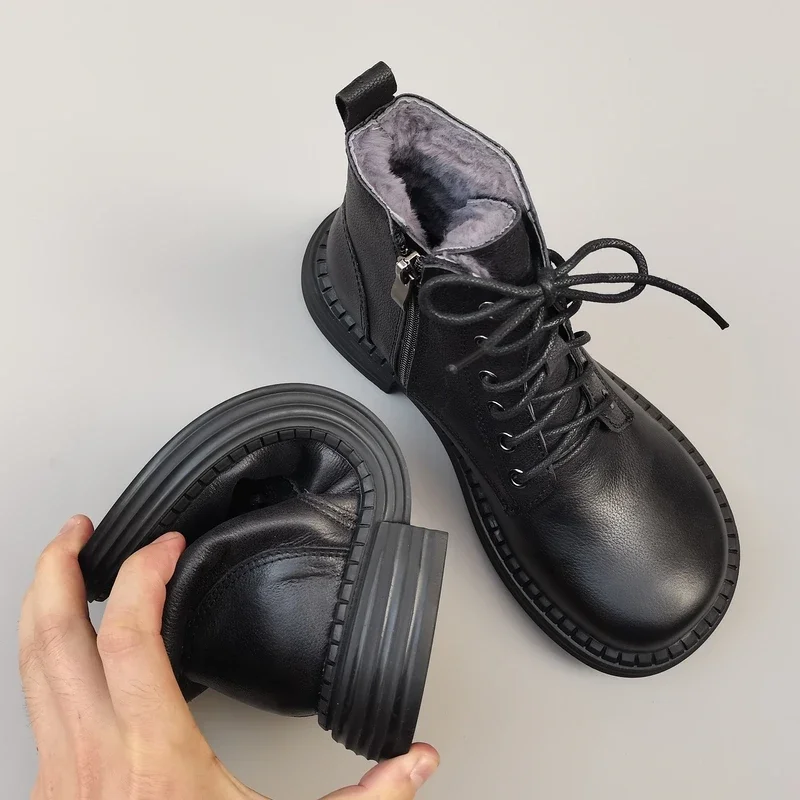 Careaymade-100% Genuine leather wide version Casual women big size short boots,Men's Pure handmade single boots warm Wool boots